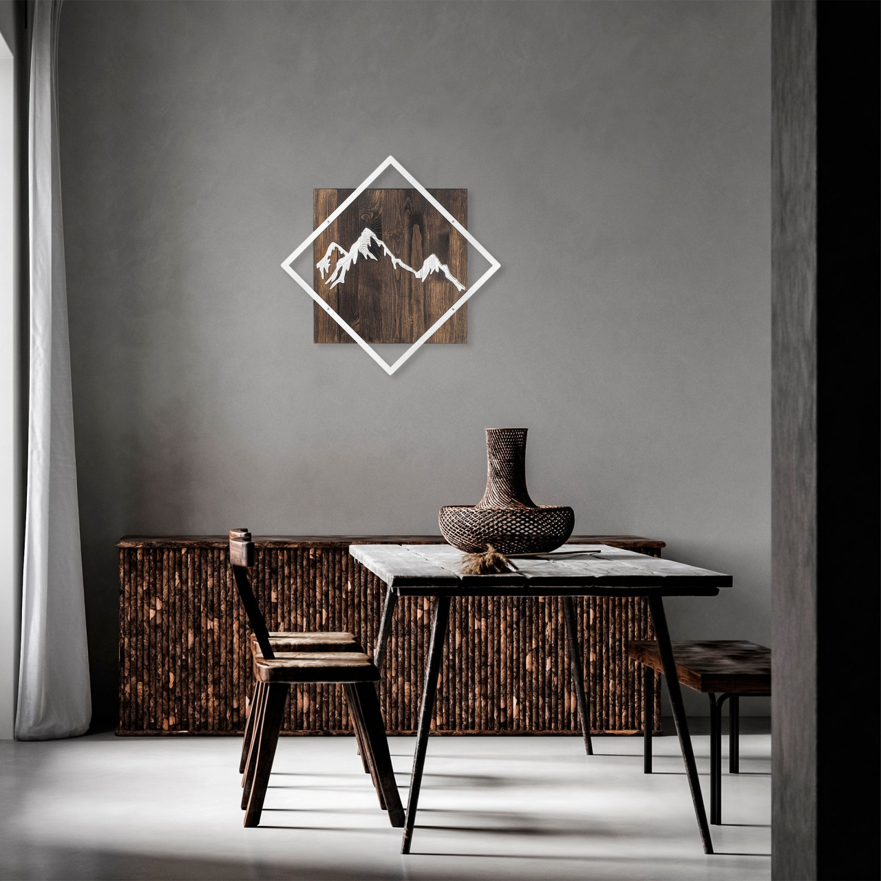 Poze Accesoriu decorativ de perete din lemn Mountain argintiu