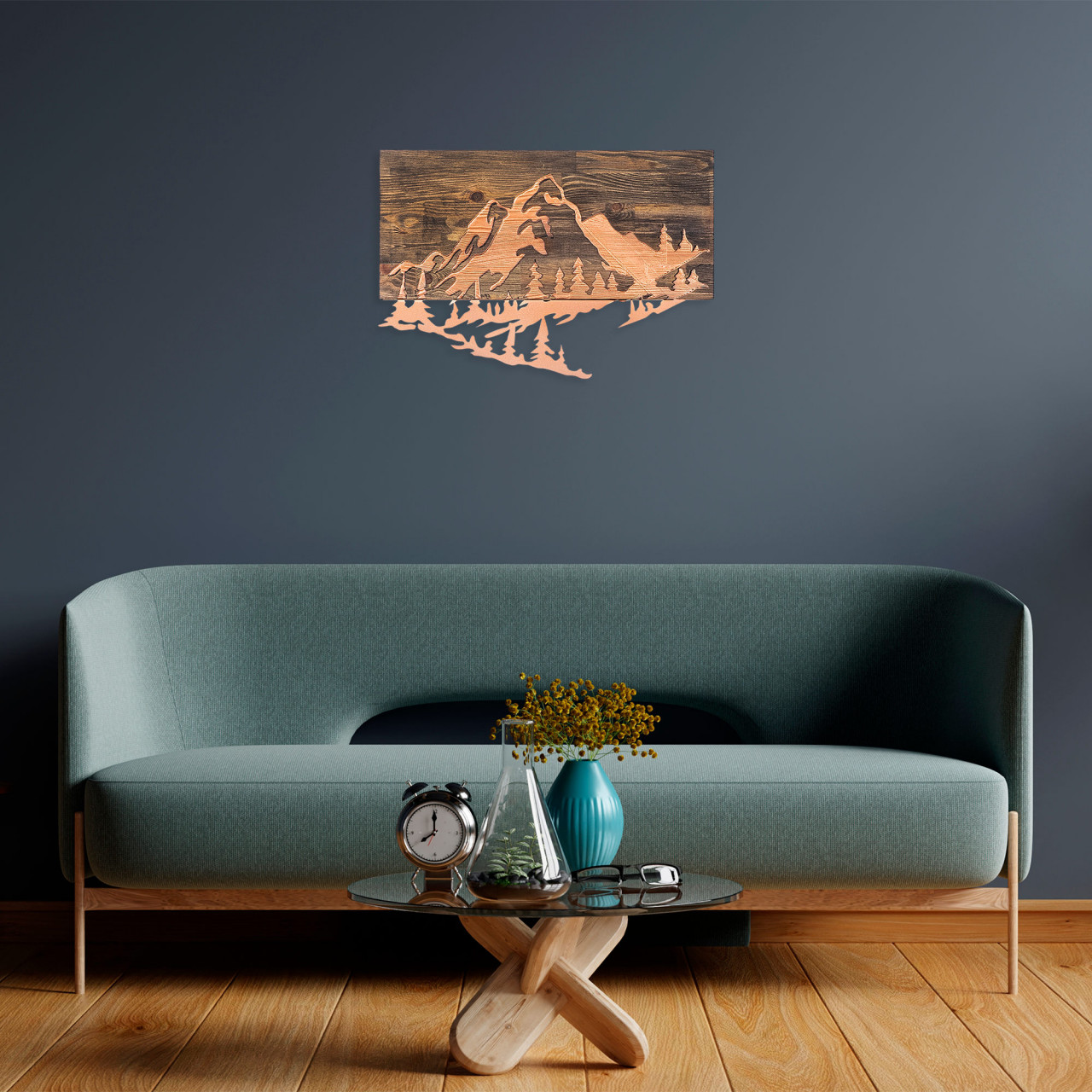 Poze Accesoriu decorativ de perete din lemn Mountain v2 - copper