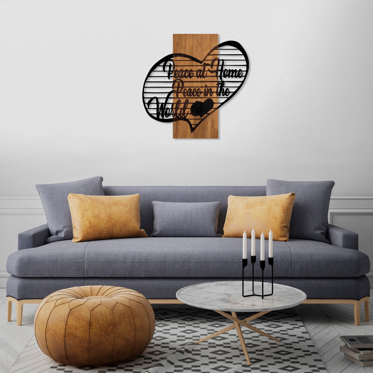 Poze Accesoriu decorativ de perete din lemn Peace At Home Peace in The World 1