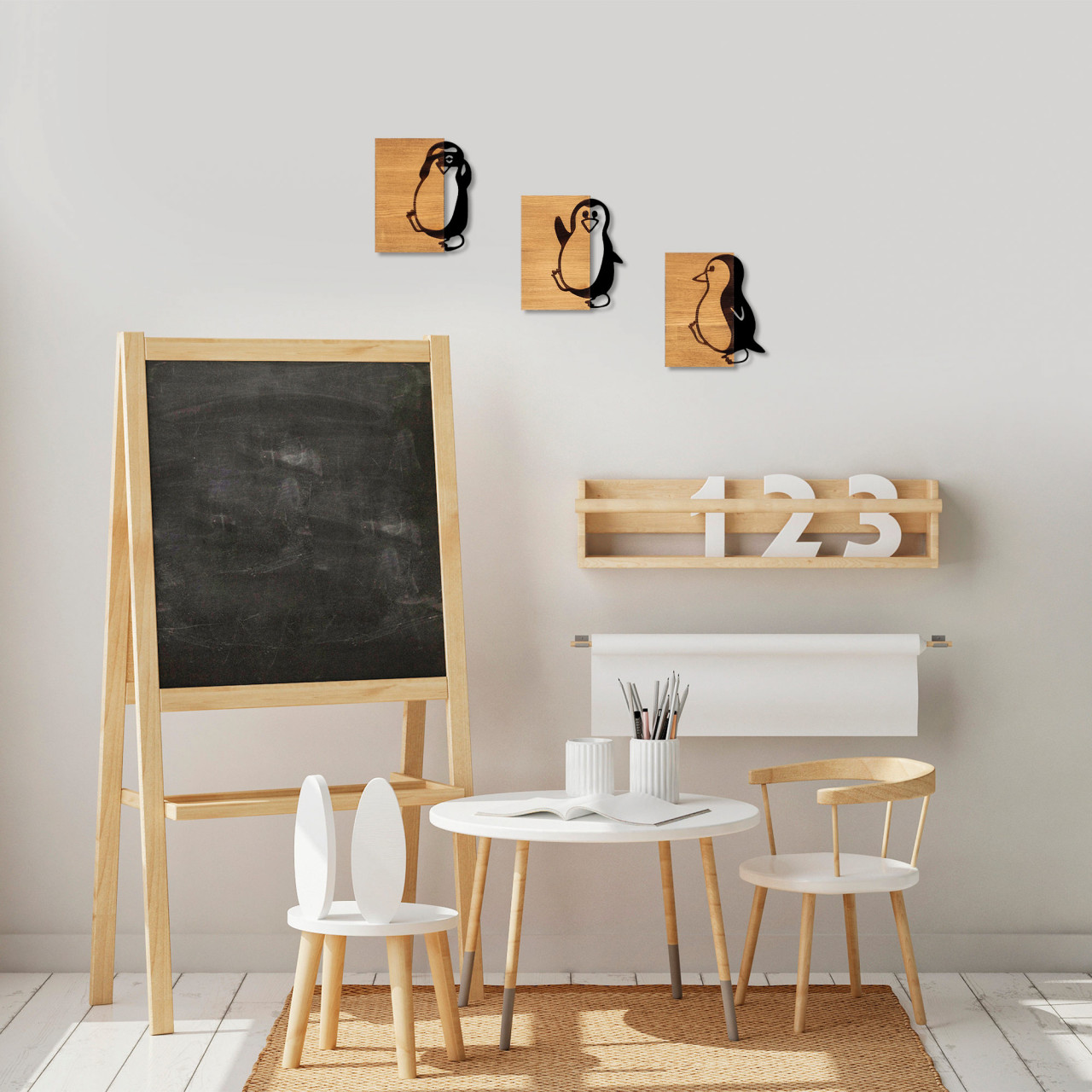 Poze Accesoriu decorativ de perete din lemn Penguins - 336