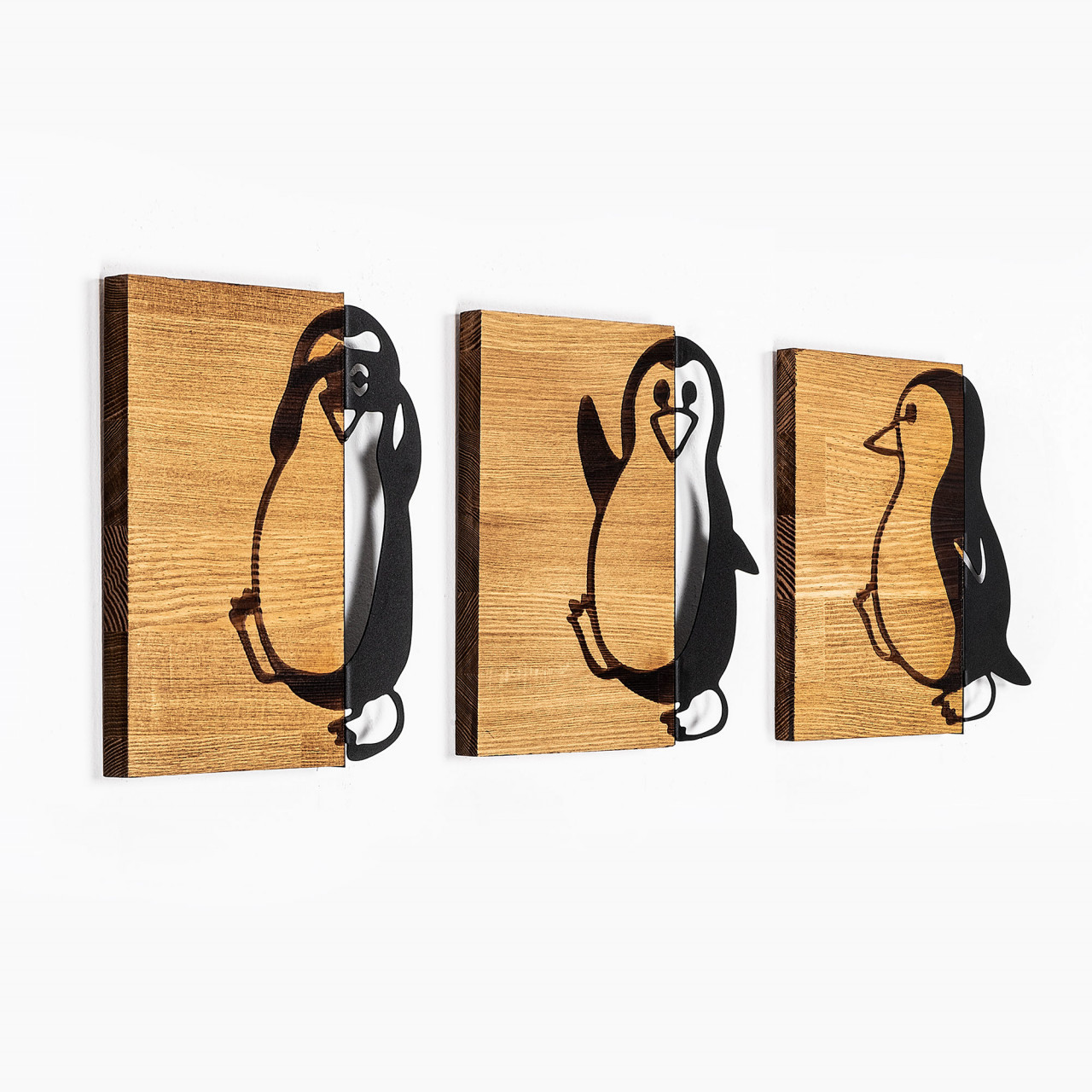 Poze Accesoriu decorativ de perete din lemn Penguins - 336