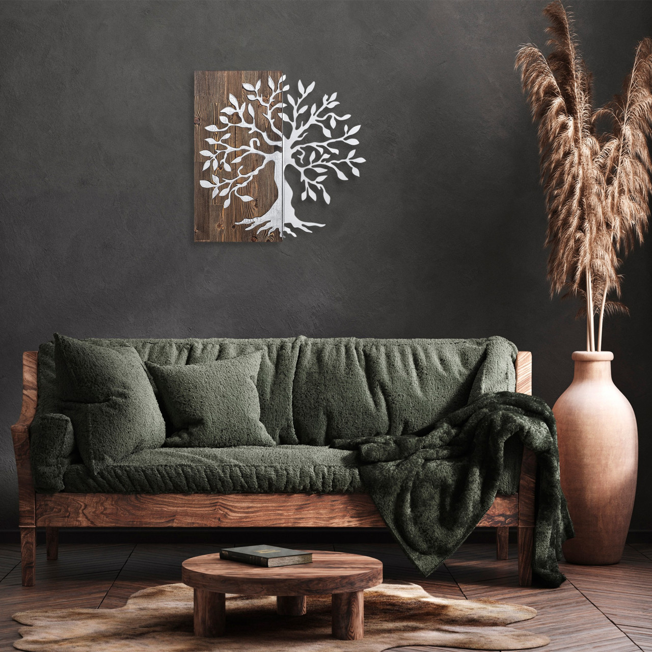 Poze Accesoriu decorativ de perete din lemn Tree argintiu