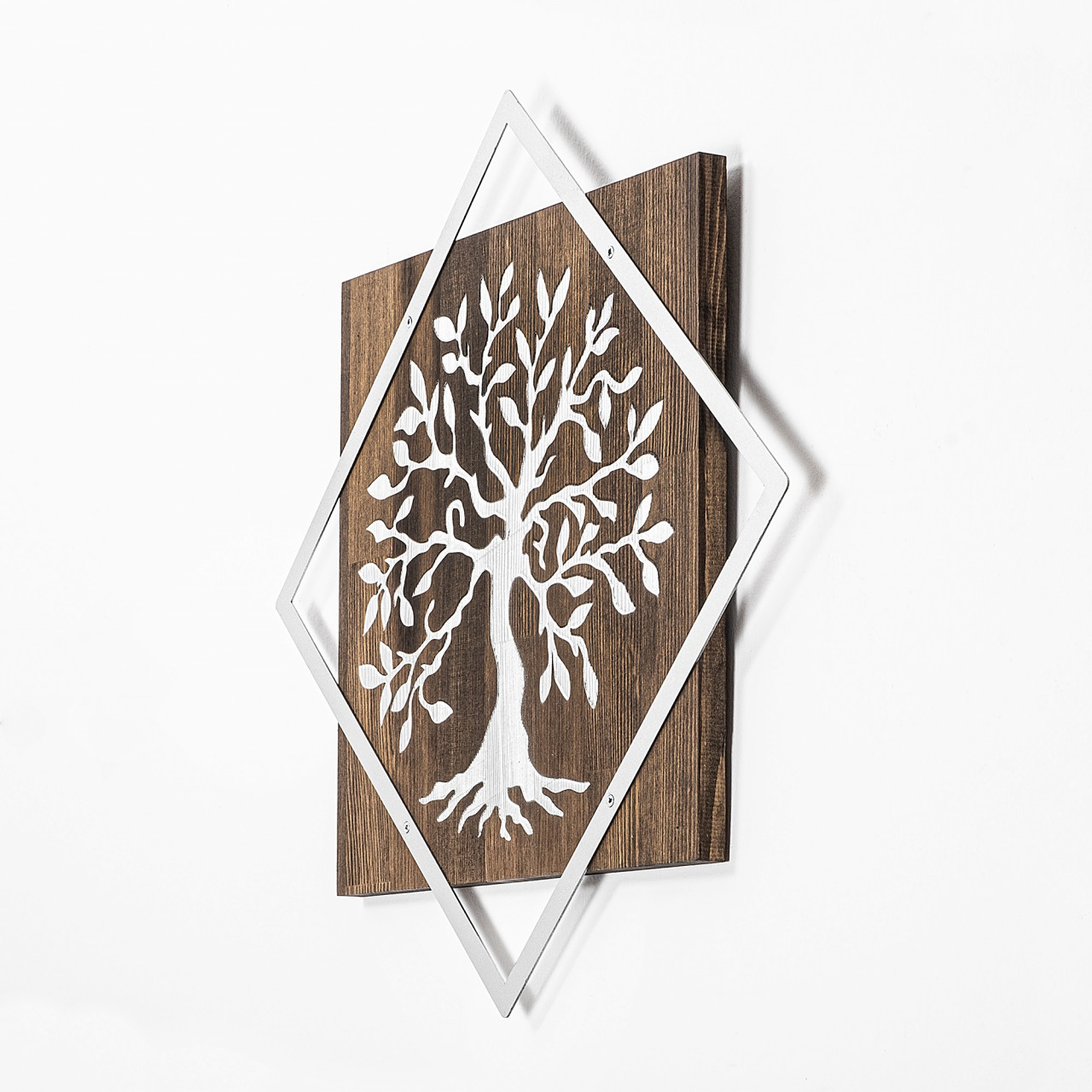 Poze Accesoriu decorativ de perete din lemn Tree v2 argintiu
