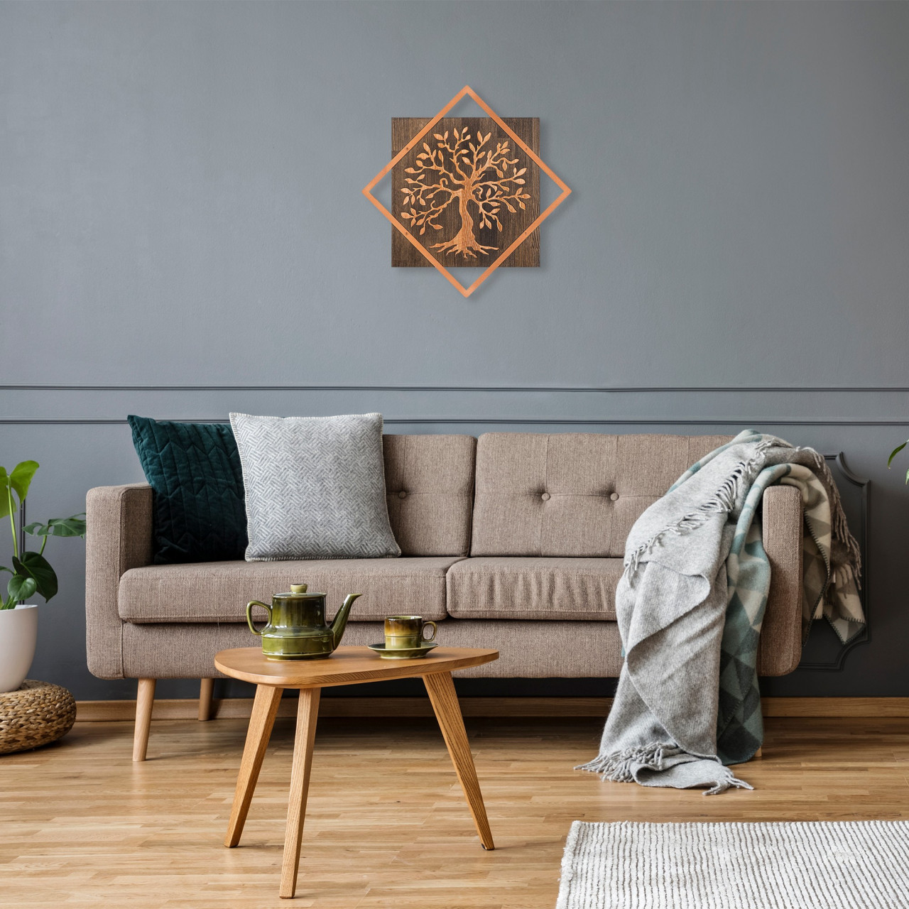 Poze Accesoriu decorativ de perete din lemn Tree v2 - Copper