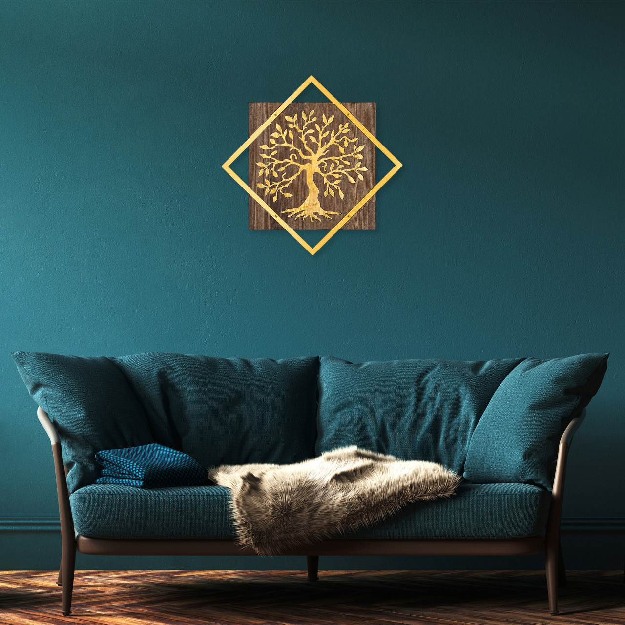 Poze Accesoriu decorativ de perete din lemn Tree v2 - Gold