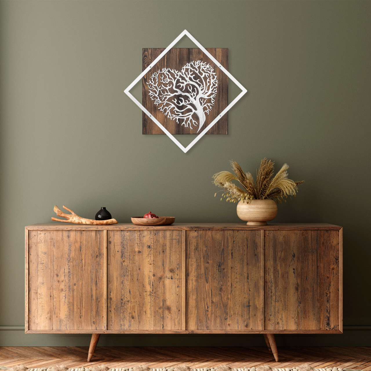 Poze Accesoriu decorativ de perete din lemn Tree v3 argintiu
