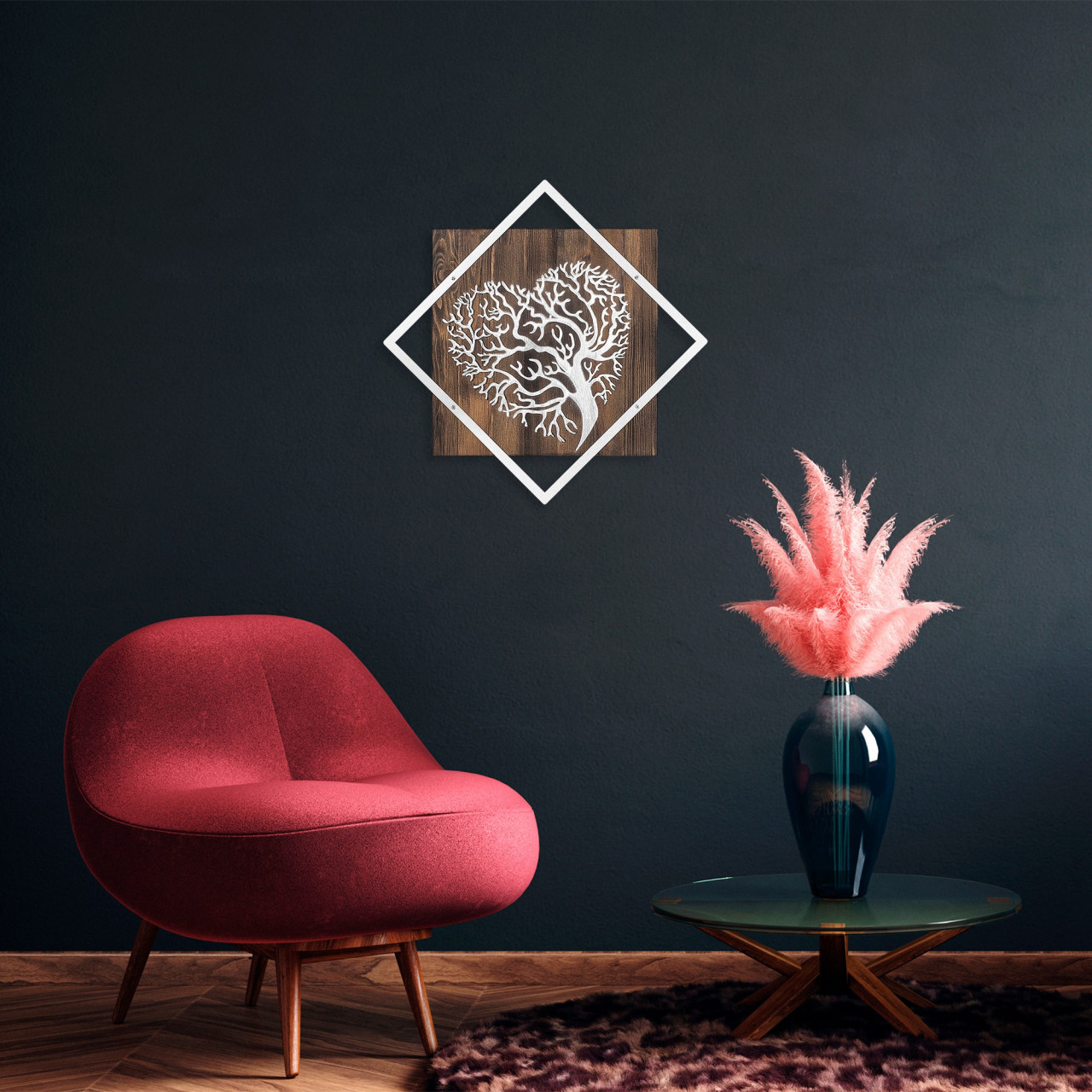 Poze Accesoriu decorativ de perete din lemn Tree v3 argintiu