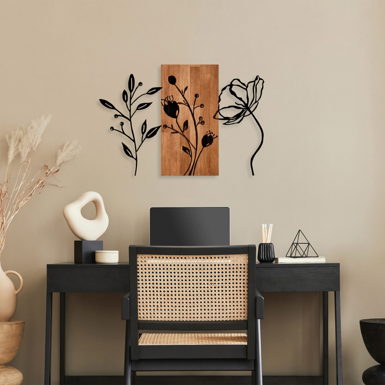 Poze Accesoriu decorativ de perete din lemn Triple Flowers - 383