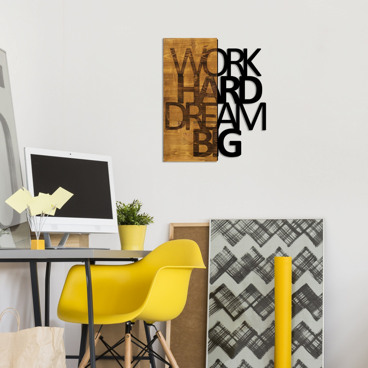 Poze Accesoriu decorativ de perete din lemn Work Hard Dream Big