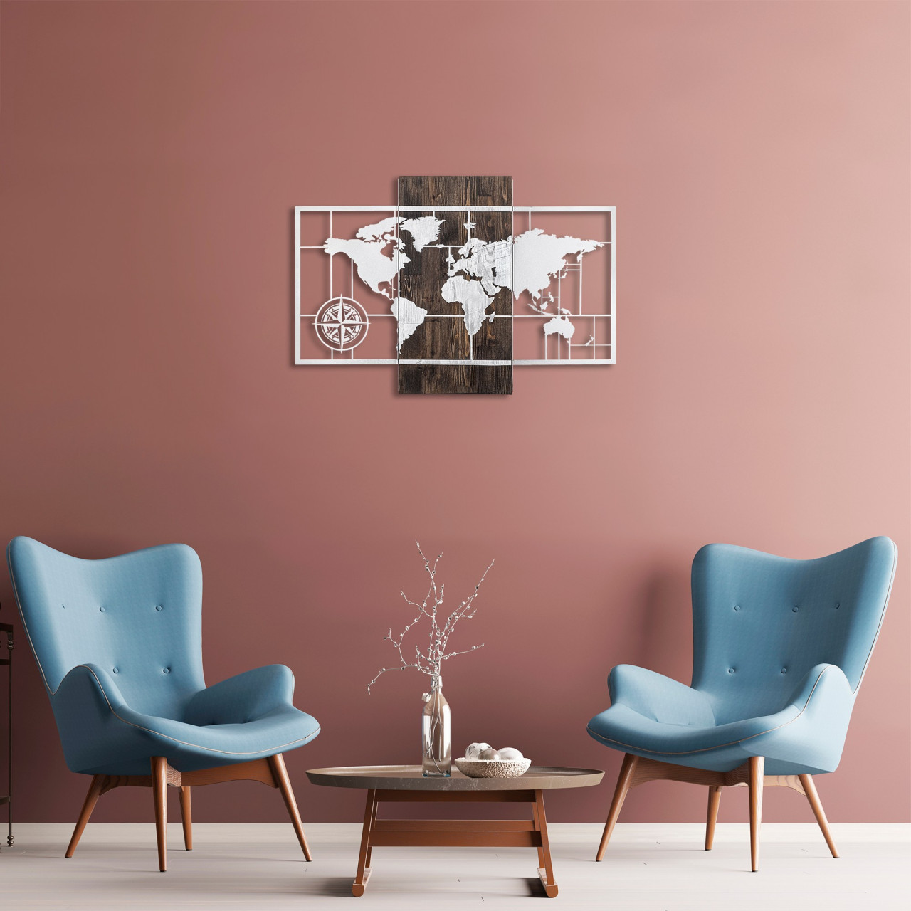 Poze Accesoriu decorativ de perete din lemn World map argintiu