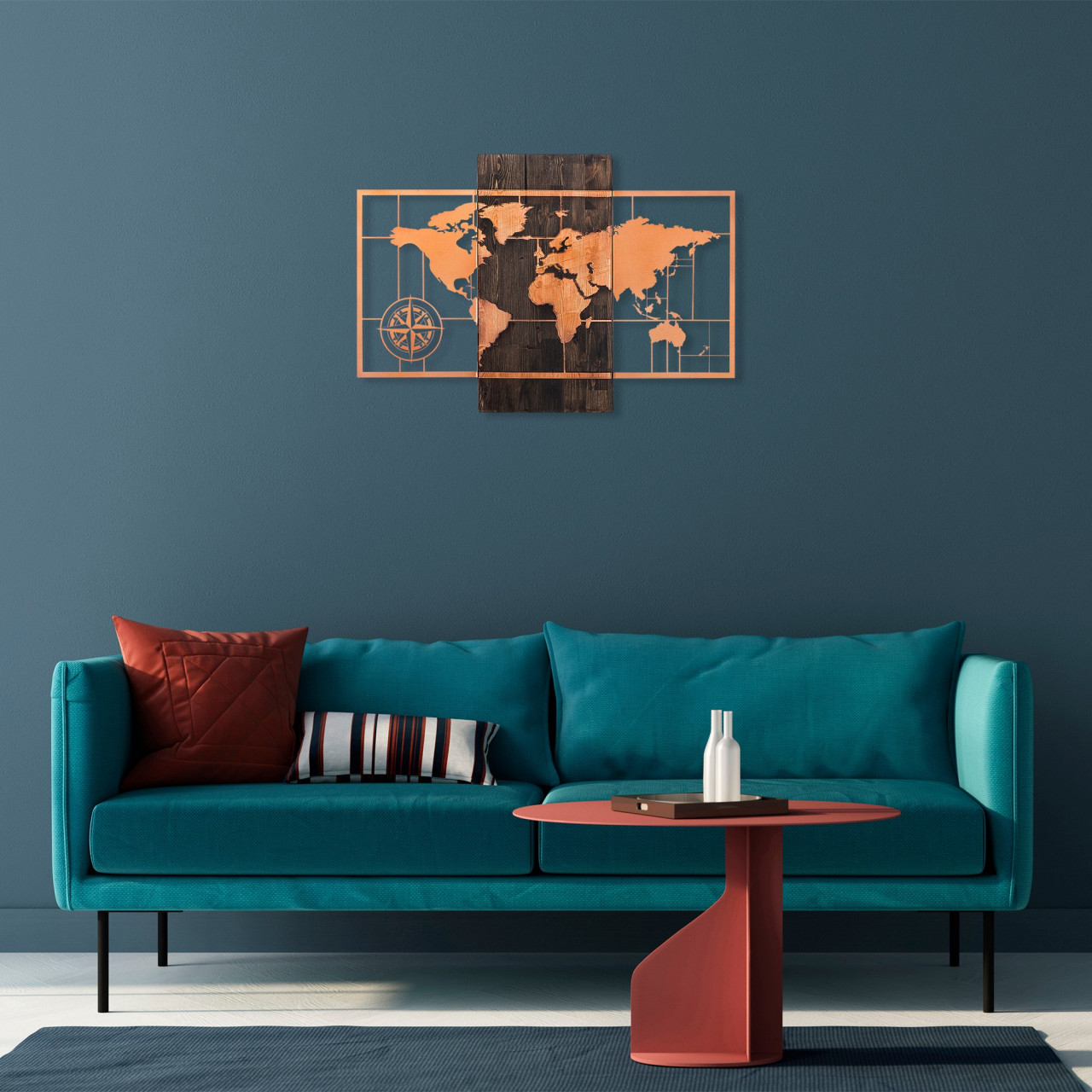 Poze Accesoriu decorativ de perete din lemn World map nuc/cupru