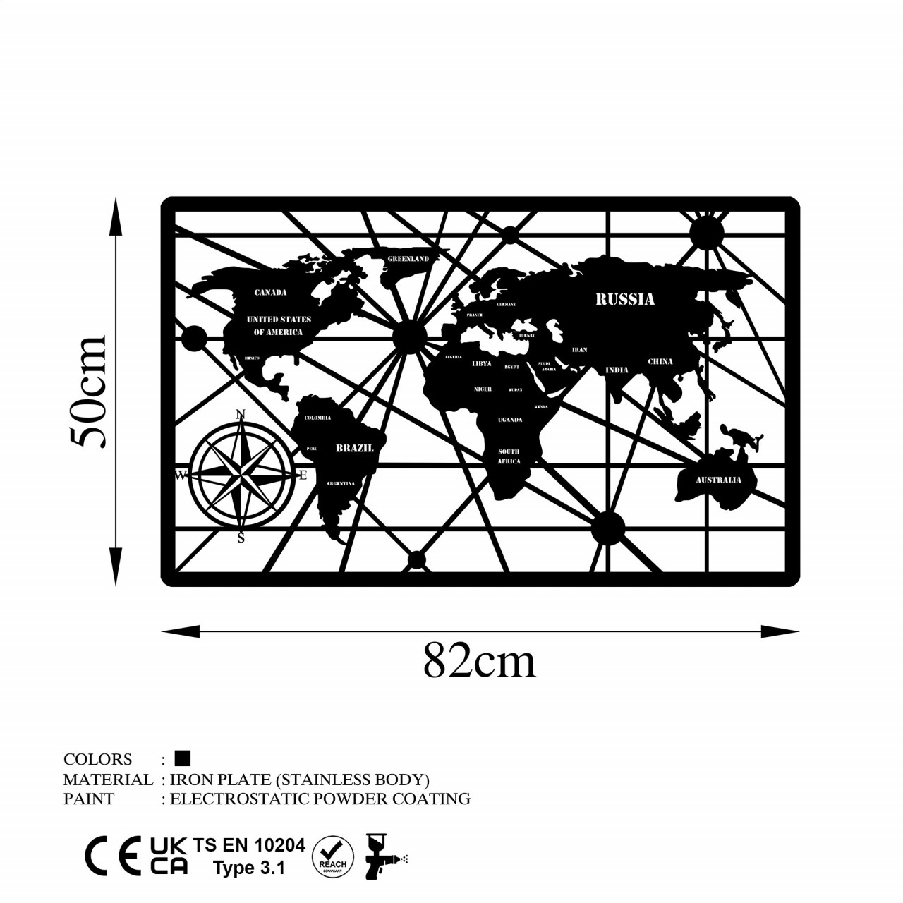 Poze Accesoriu decorativ de perete metalic World Map 7-M