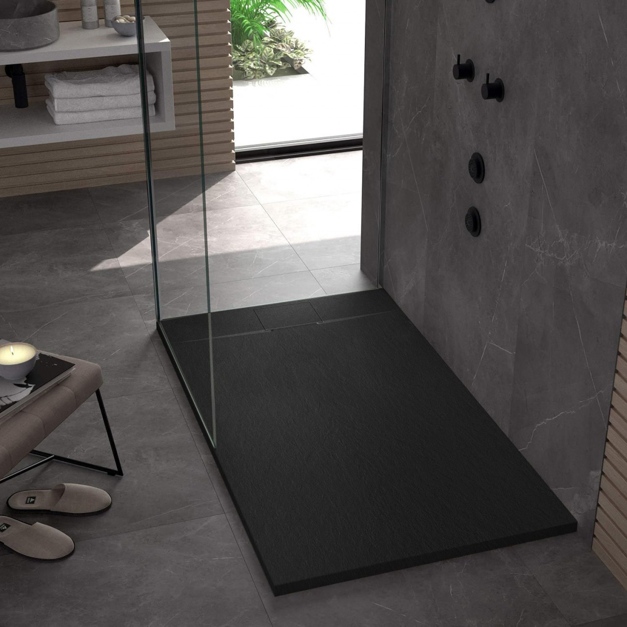 Poze Cadita pentru dus Bazalt Black 80x100