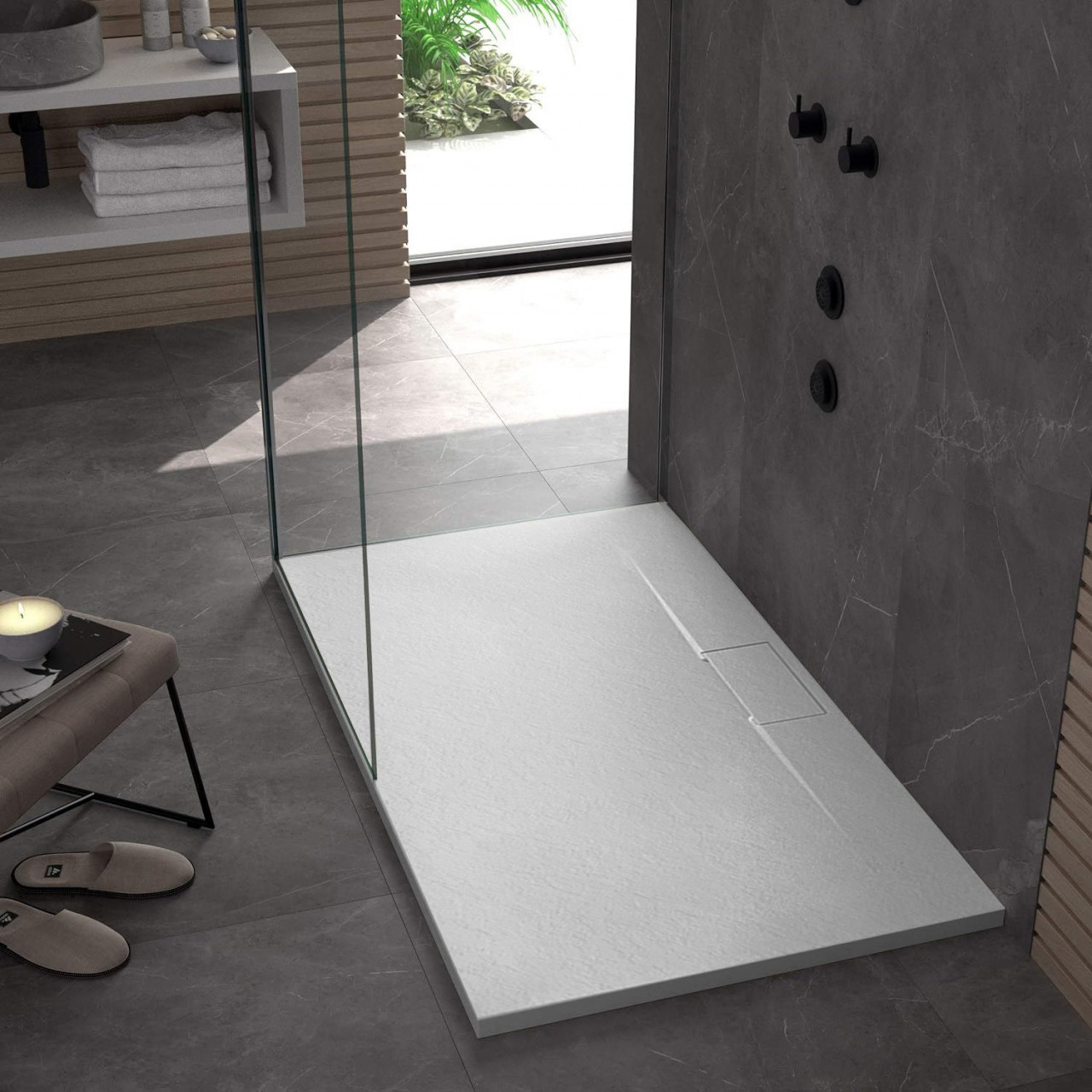 Poze Cadita pentru dus Bazalt Long alba 80x100