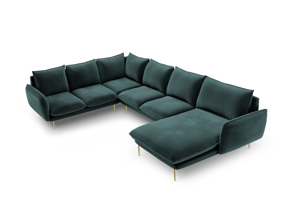 Poze Coltar tapitat Vienna 7 locuri velvet/picioare gold – L330 x l235 x h95