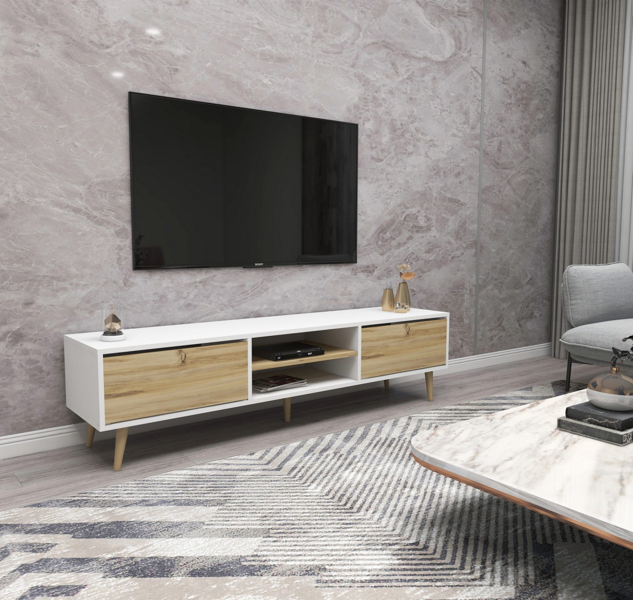 Poze Comoda TV Kraf 180 stejar/alb