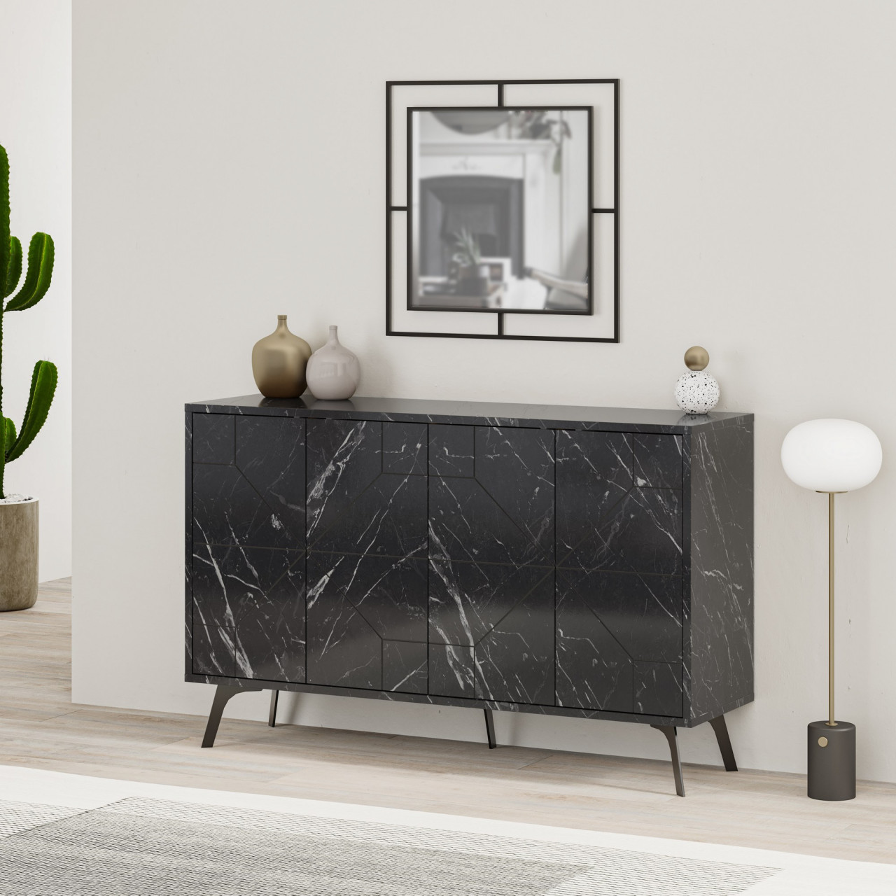 Poze Consola Dune cu efect de marmura neagra L123 cm - H77,4 cm