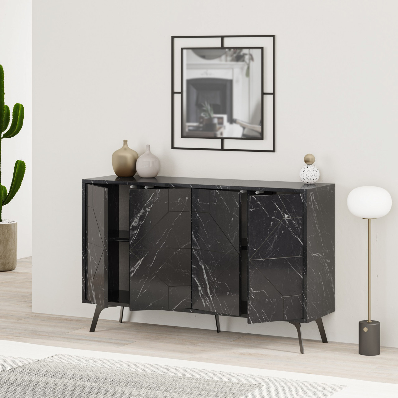 Poze Consola Dune cu efect de marmura neagra L123 cm - H77,4 cm