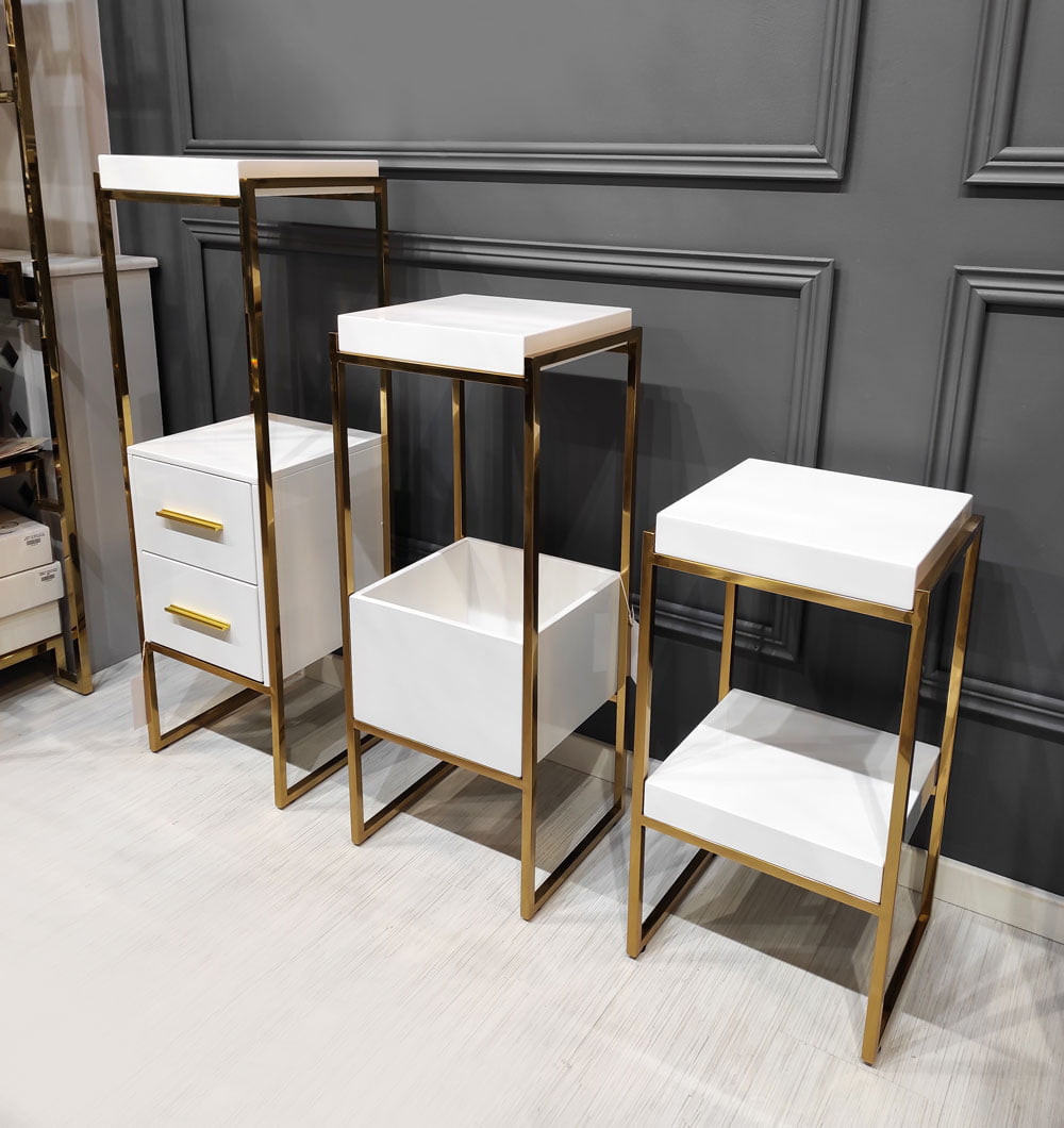 Poze Consola Rodez III alb/gold – H103 cm