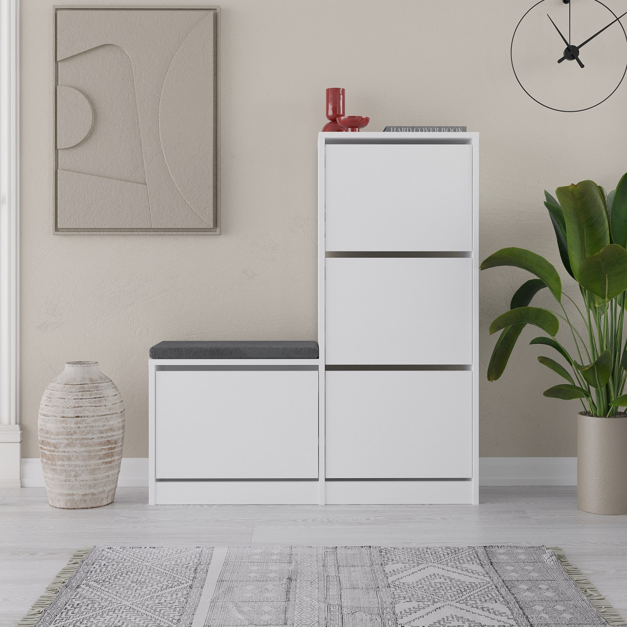 Poze Dulap de incaltaminte MDF Dude alb L108 cm - H118,5 cm