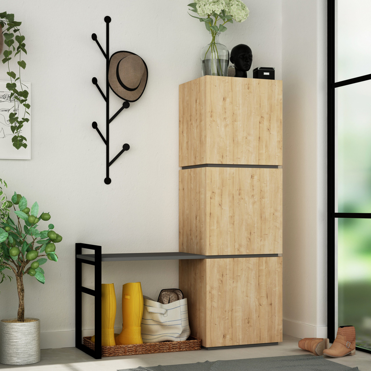 Poze Dulap MDF de incaltaminte Mello stejar L109 cm - H149 cm