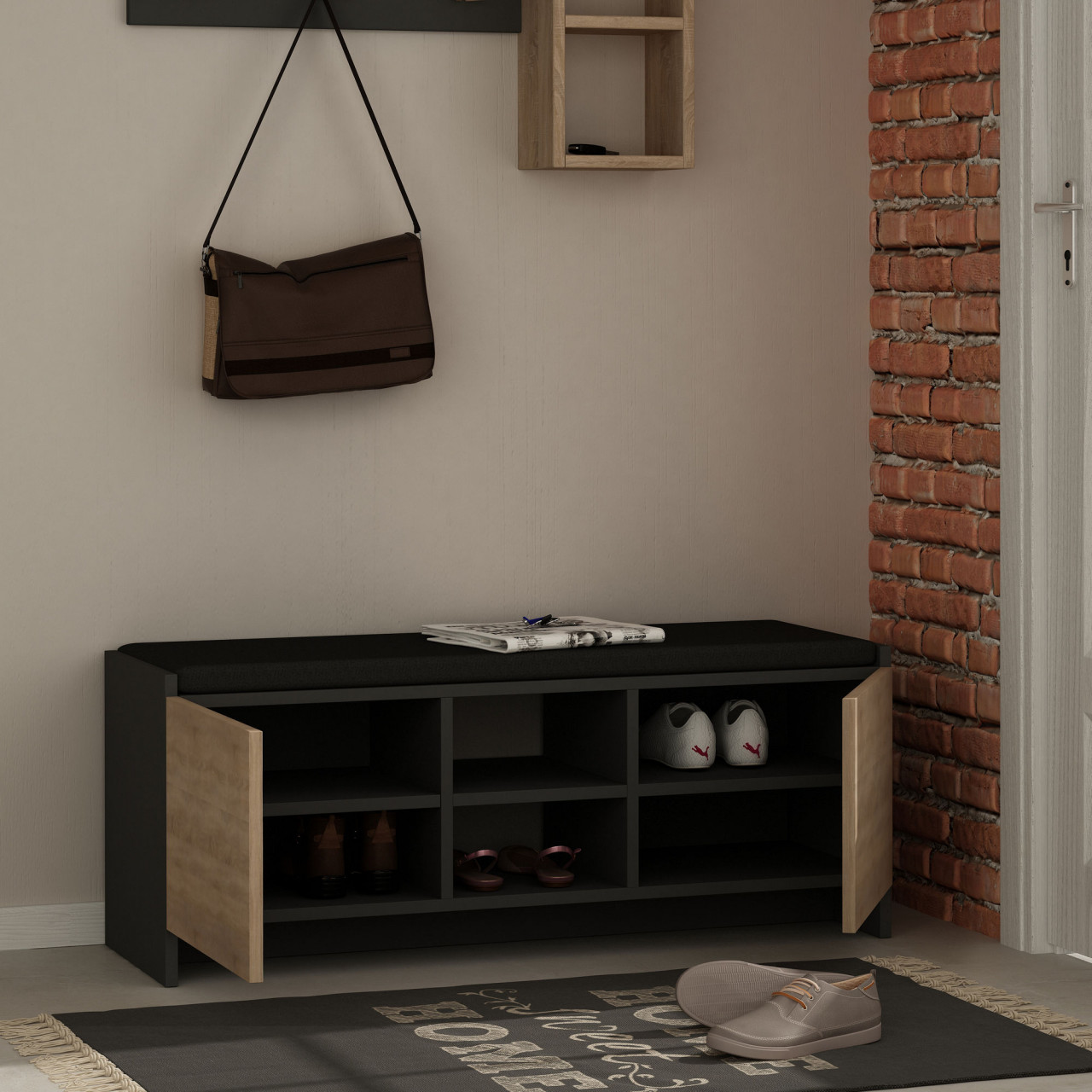 Poze Dulap MDF de incaltaminte Zulla antracit/stejar L110 cm - H37 cm