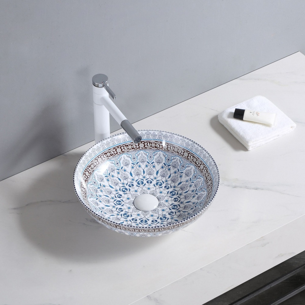 Poze Lavoar Arte motive florale ceramica sanitara - 40 cm
