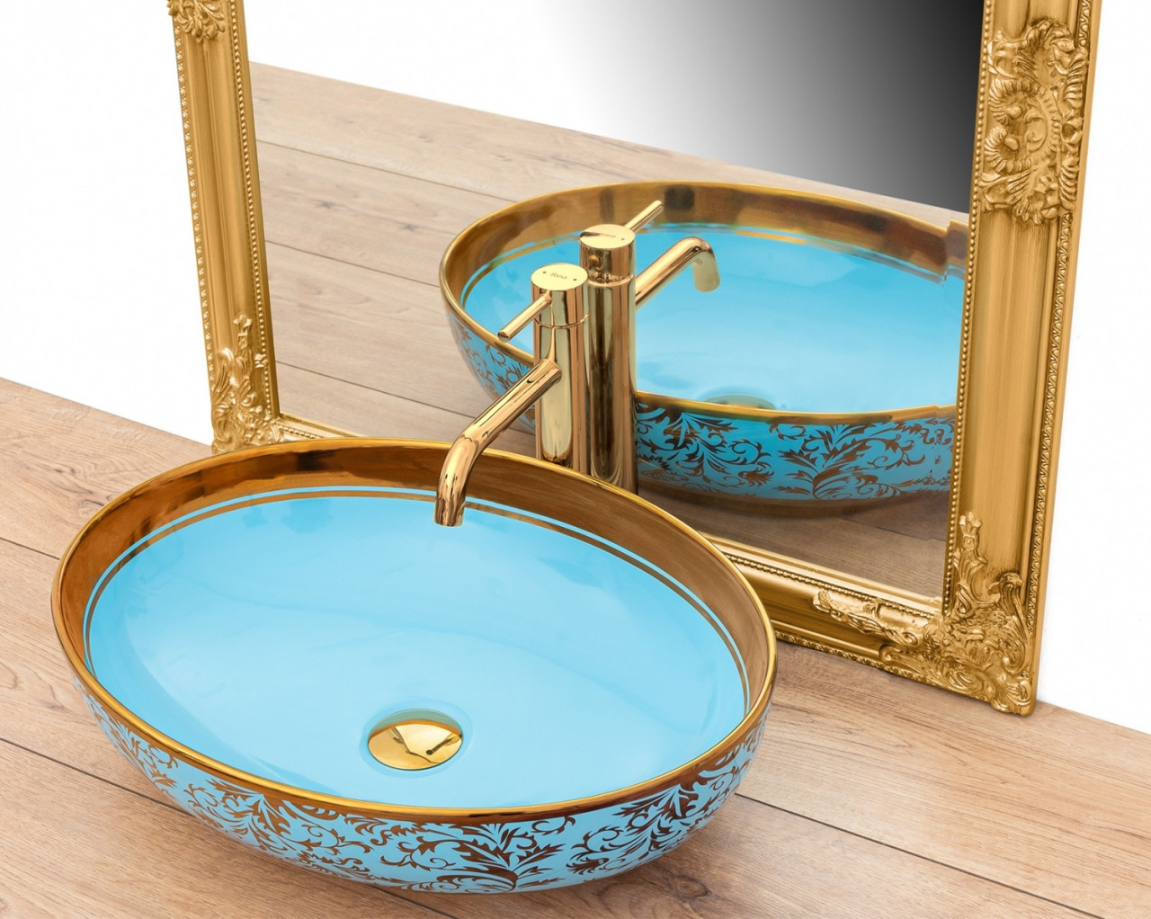 Poze Lavoar Margot ceramica sanitara albastru / gold - 52 cm