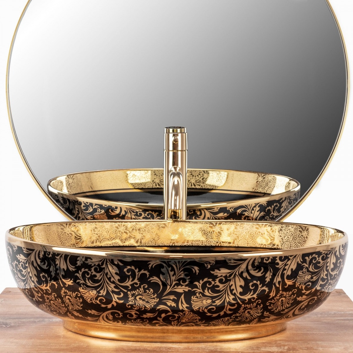 Poze Lavoar Margot ceramica sanitara negru / gold – 52 cm