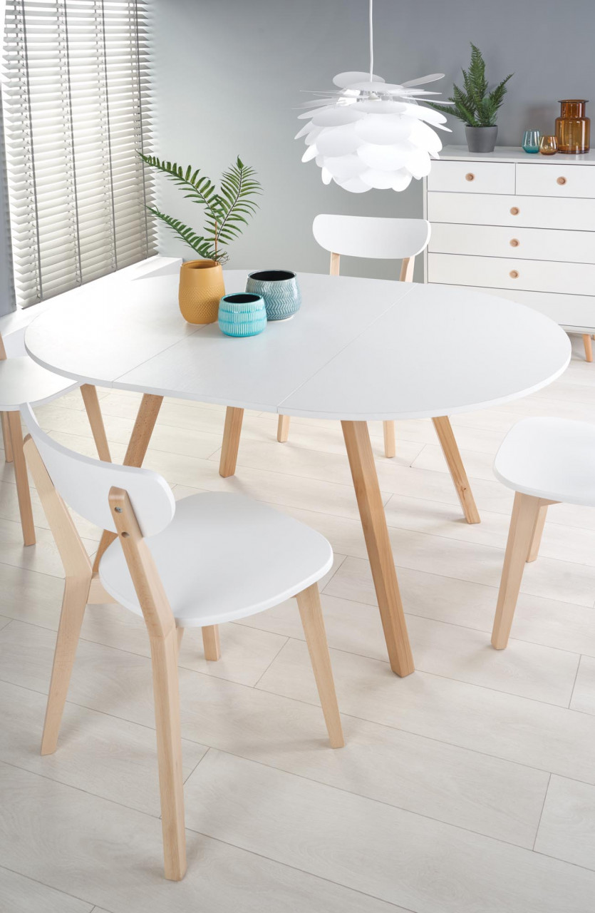Poze Masa extensibila Ruben alb/stejar miere - L102/142 x l102 x h73 cm