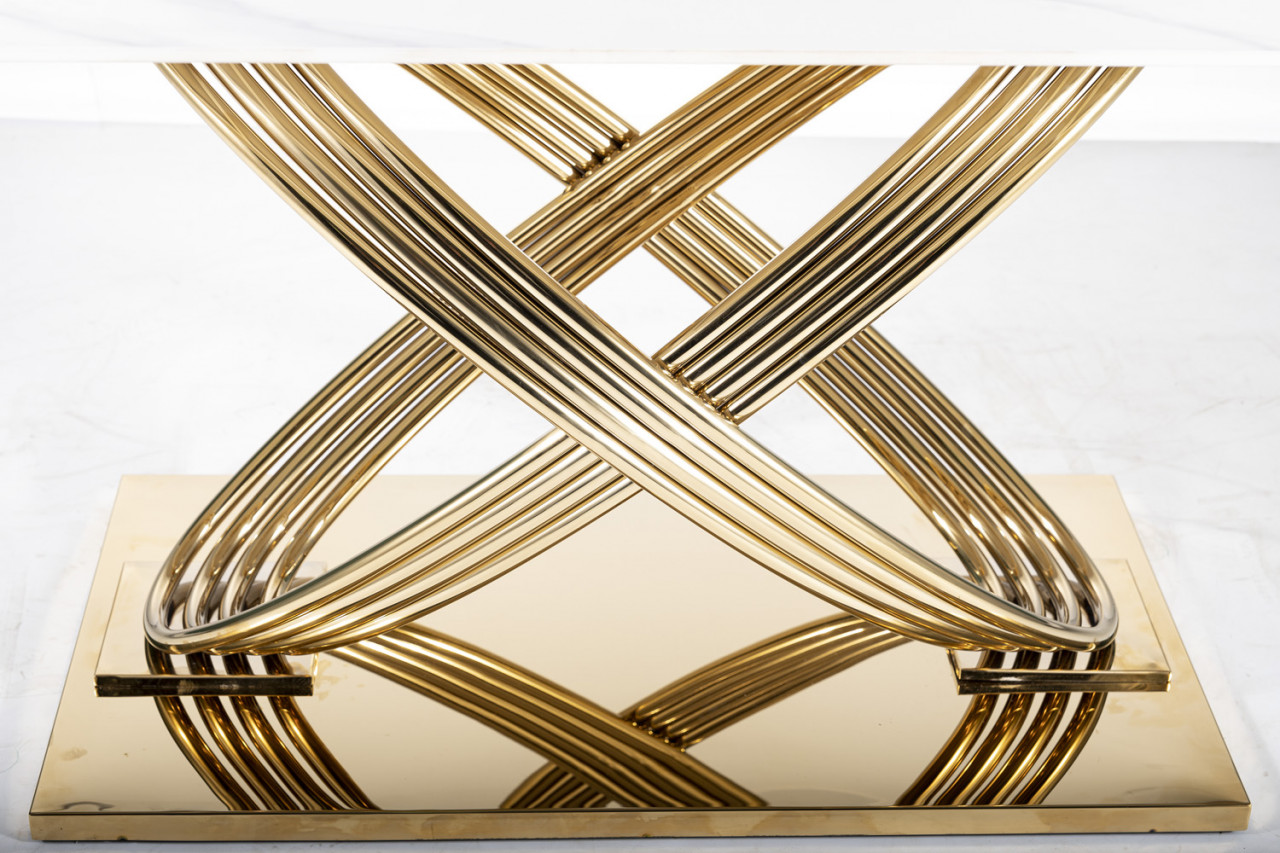 Poze Masa Hermes marmura alba/auriu – L160 x l90 x h75 cm