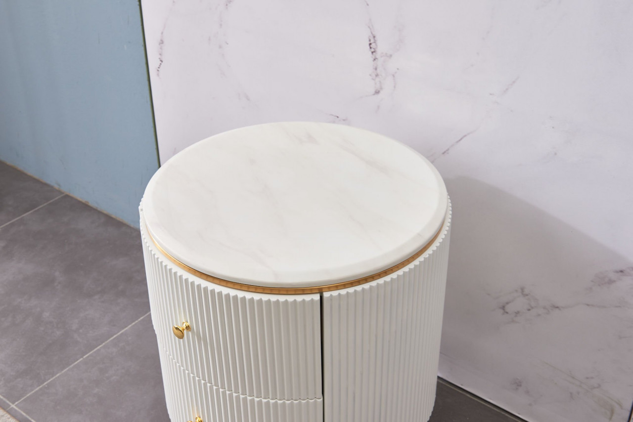 Poze Noptieră Alexis alb/gold si marmura – H58 cm