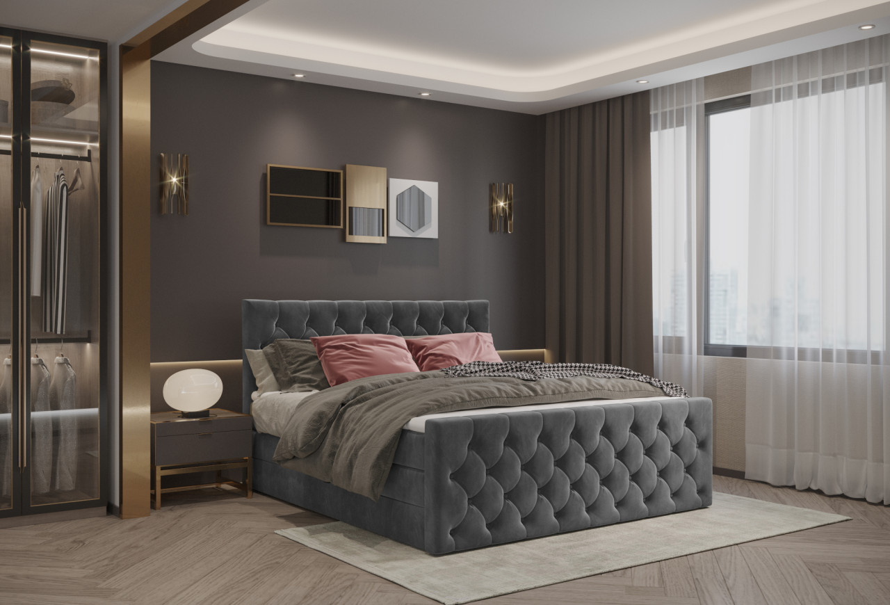 Poze Pat tapitat boxspring Charles 140x200 cm