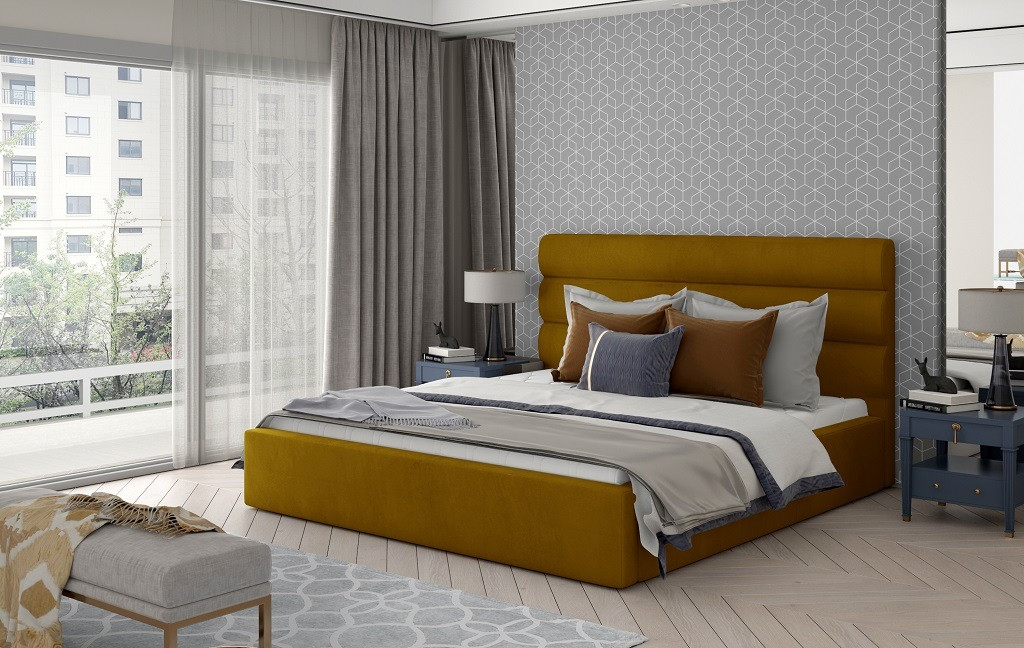 Poze Pat tapitat Caramel – 140/200, L223 x l140 x h93 cm