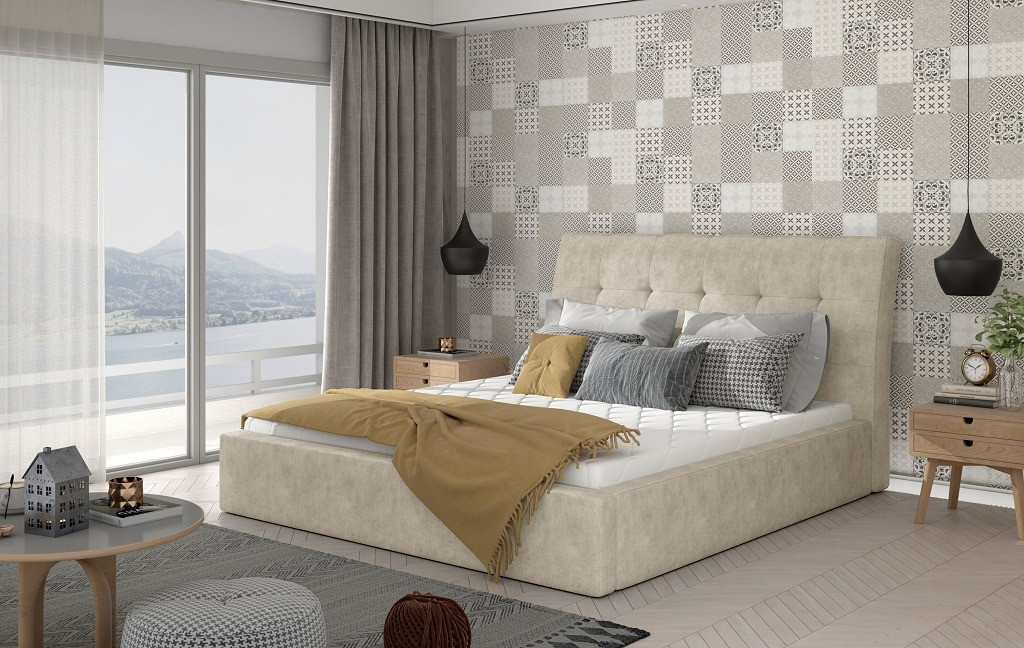 Poze Pat tapitat Inge – 140/200, L223 x l140 x h93 cm