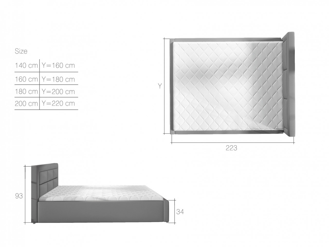 Poze Pat tapitat Rosano – 180/200, L223 x l180 x h93 cm