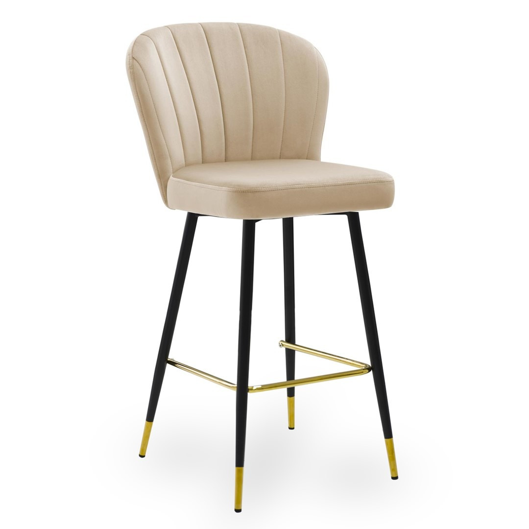 Poze Scaun de bar Shelly bej picioare negru/gold - H97 cm
