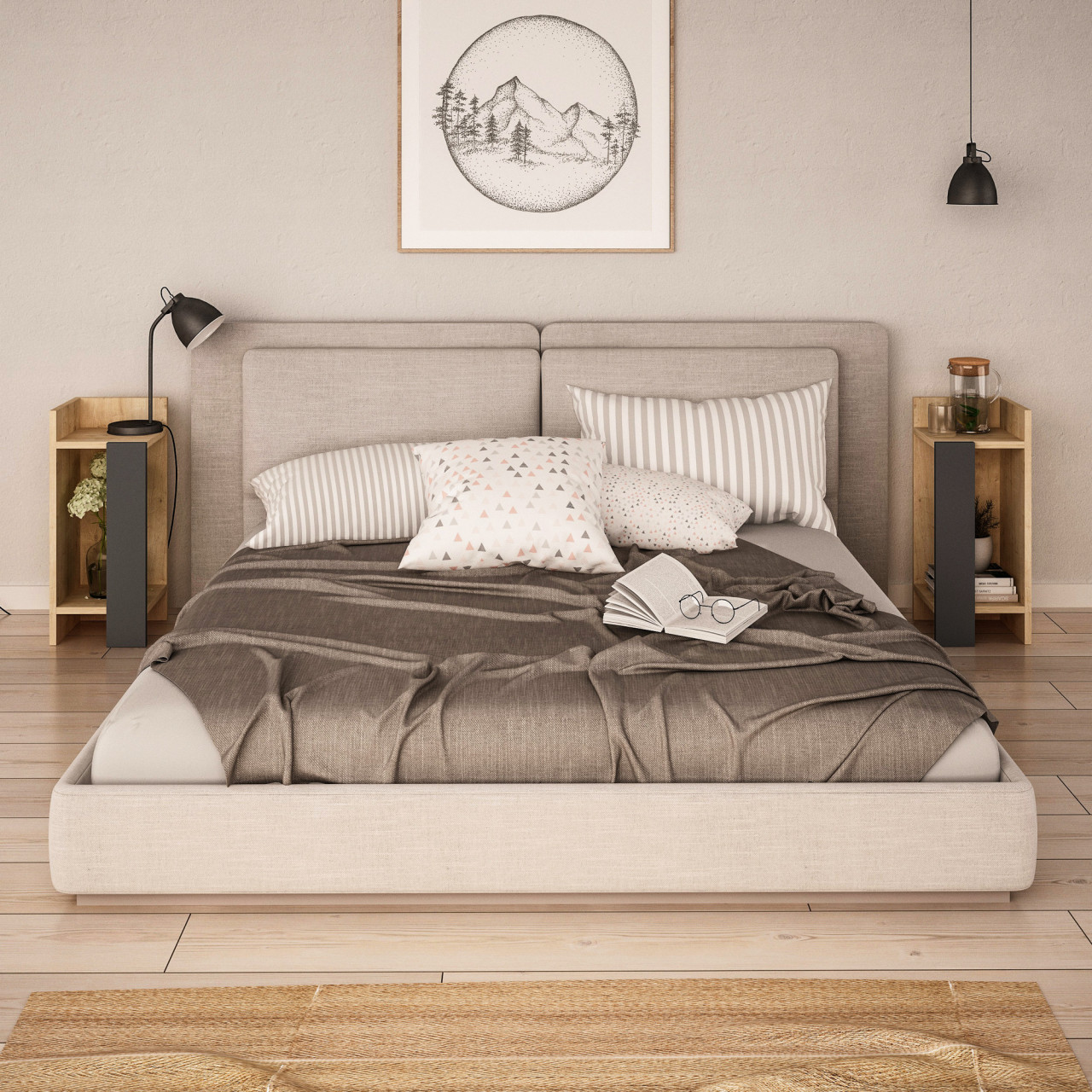 Poze Set 2 noptiere Elos stejar/antracit (2 bucati)