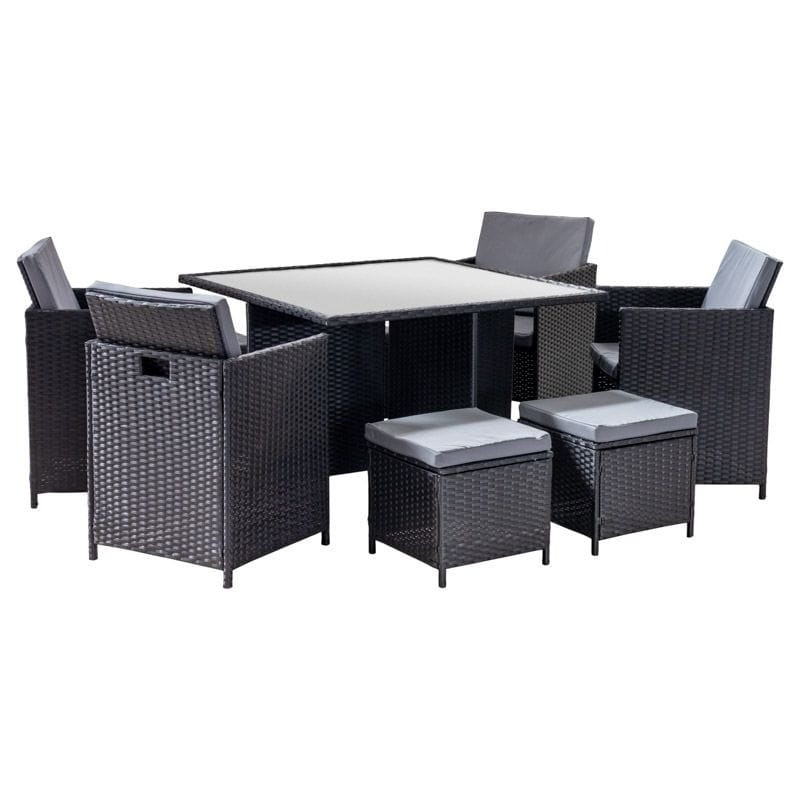 Poze Set masa + 4 fotolii + 4 tabureti Cordia gri/antracitL110 cm