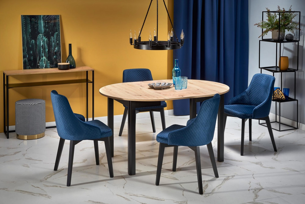Poze Set masa extensibila Ringo stejar artizan/negru L102-142 cm + 4 scaune Toledo 3 velvet bleumarin