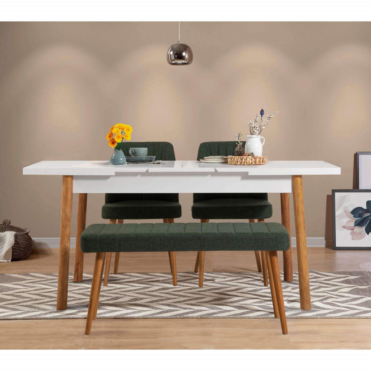 Poze Set masa extensibila si scaune (4 piese) Santiago White Atlantic-Green