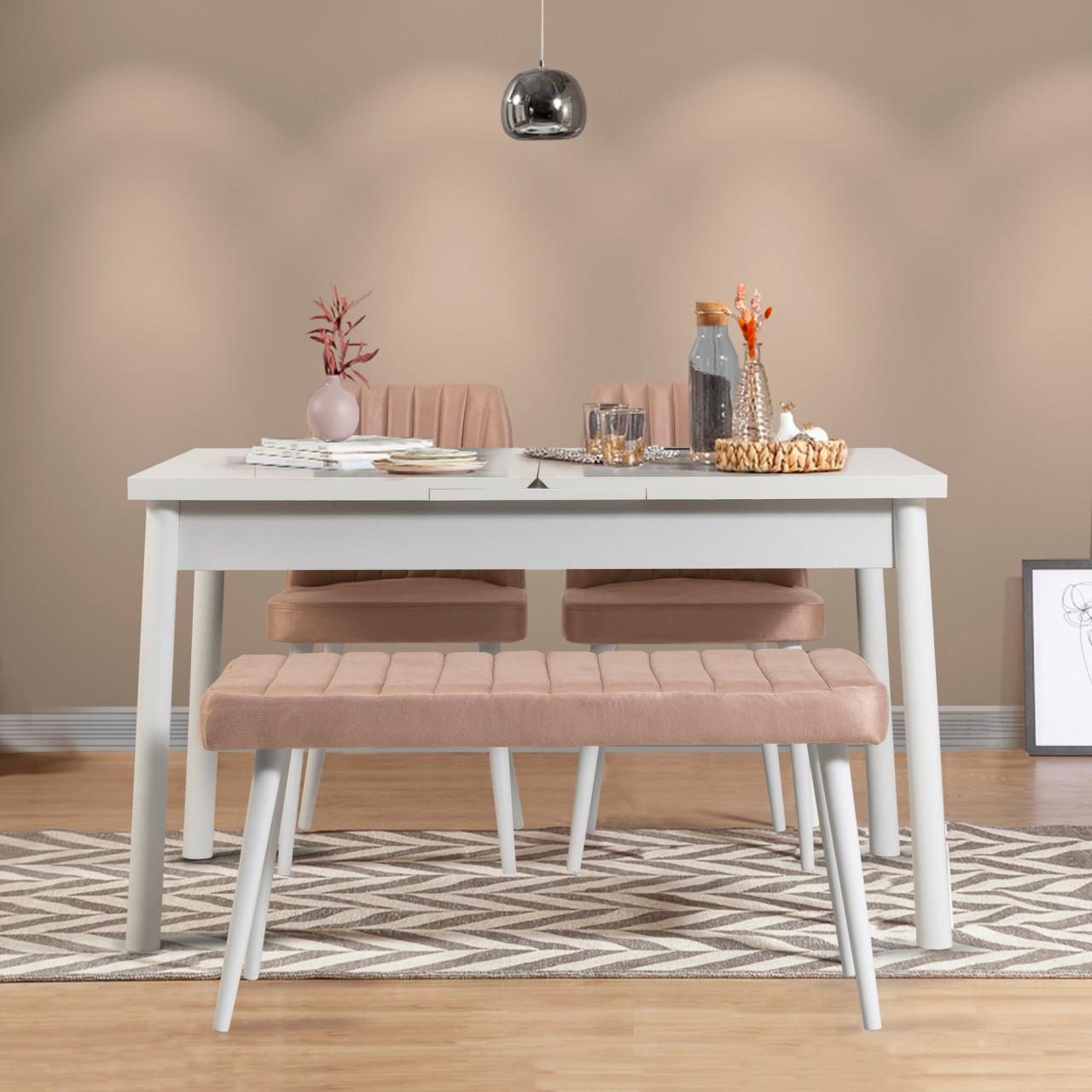 Poze Set masa extensibila si scaune (4 piese) Santiago White-Stone