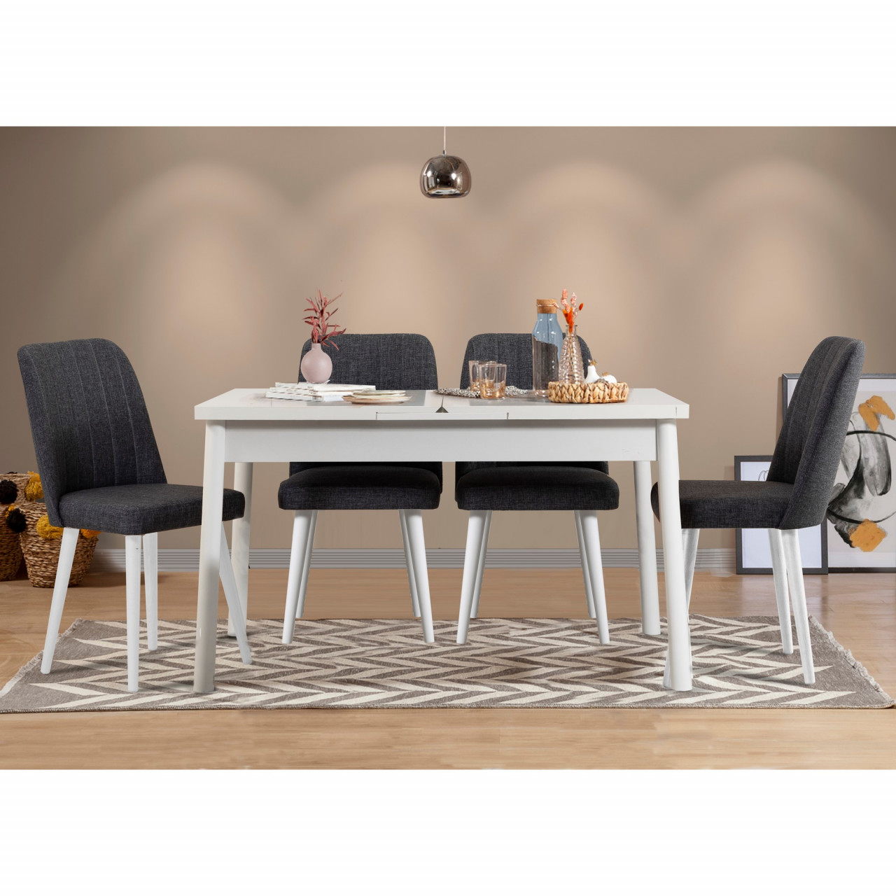 Poze Set masa extensibila si scaune (5 piese) Santiago White Anthracite V2