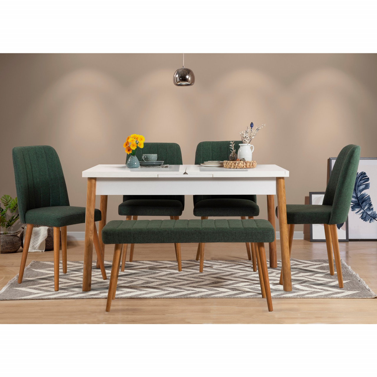 Poze Set masa extensibila si scaune (6 piese) Santiago Atlantic-White Green