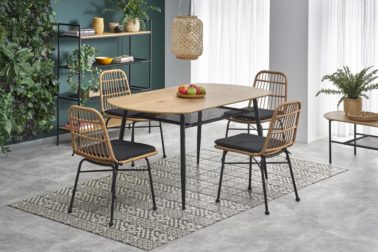 Poze Set masa Jackson L160 cm + 4 scaune K401 ratan natural/negru