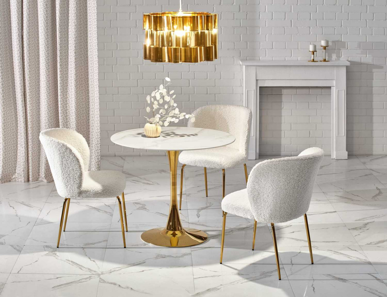 Poze Set masa rotunda Casemiro + 3 scaune K474 crem/auriu