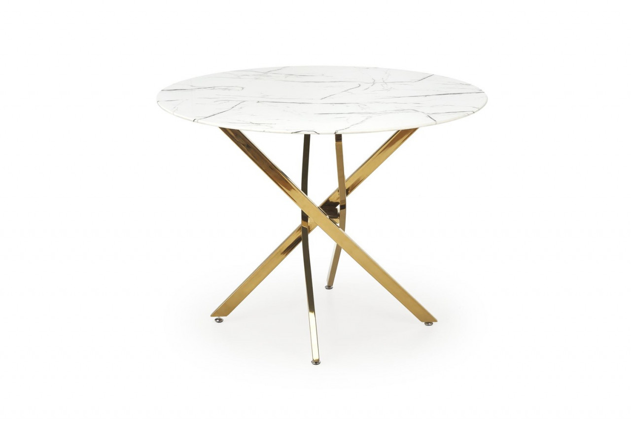 Poze Set masa rotunda Raymond 2 marmura alba + 4 scaune K517 velvet gri/auriu