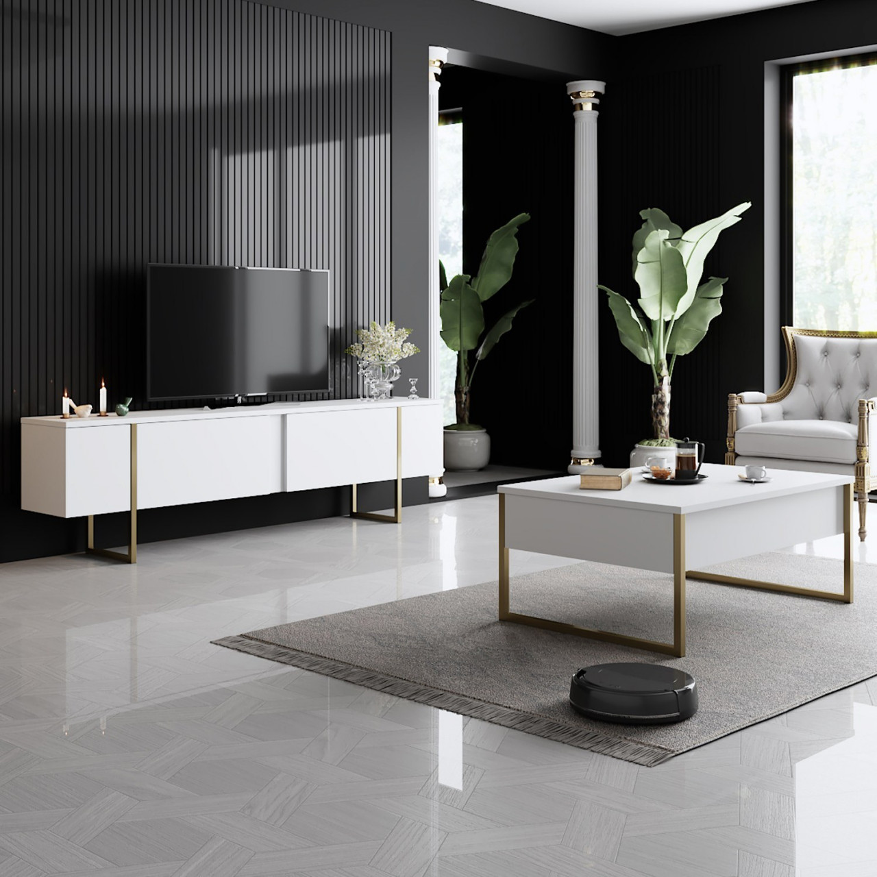 Poze Set mobilier living Luxe alb/auriu