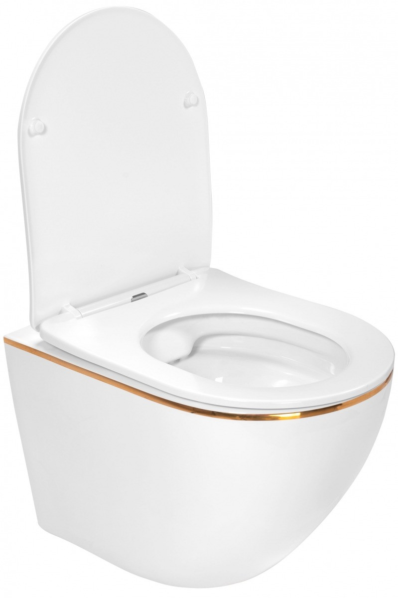Poze Vas wc Carlo Mini Rimless suspendat capac softclose gold homewish.ro