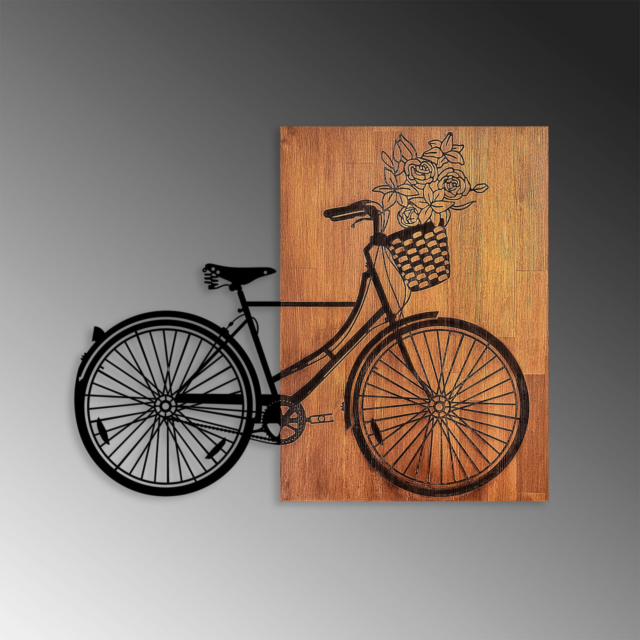 Poze Accesoriu decorativ de perete din lemn Historical floral bike - L - 376